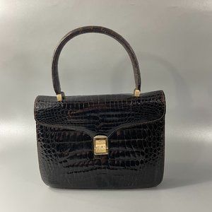 Vintage Made In Italy Croc Leather Handbag, Brown